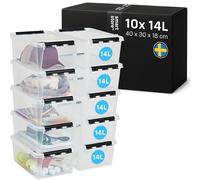 SmartStore - 10x Boîte de Rangement Plastique avec Couvercle Classic 14L (40x30x18cm) | Empilable et de Qualité Alimentaire | Boîte Plastique avec Couvercle & Coins Renforcés | Garantie 10 Ans