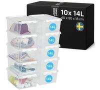 SmartStore - 10x Boîte de Rangement Plastique avec Couvercle Classic 14L (40x30x18cm) | Empilable et de Qualité Alimentaire | Boîte Plastique avec Couvercle & Coins Renforcés | Garantie 10 Ans
