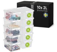 SmartStore - 10x Boîte de Rangement Plastique avec Couvercle Classic 2L (21x17x11cm) | Empilable et de Qualité Alimentaire | Boîte Plastique avec Couvercle & Coins Renforcés | Garantie 10 Ans