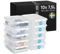 SmartStore - 10x Boîte de Rangement Plastique avec Couvercle Classic 7,5L (40x30x11cm) | Empilable et de Qualité Alimentaire | Boîte Plastique avec Couvercle & Coins Renforcés | Garantie 10 Ans