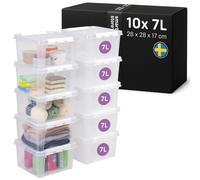 SmartStore - 10x Boîte de Rangement Plastique avec Couvercle Classic 7L (28x28x17cm) | Empilable et de Qualité Alimentaire | Boîte Plastique avec Couvercle & Coins Renforcés | Garantie 10 Ans