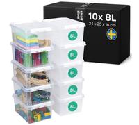 SmartStore - 10x Boîte de Rangement Plastique avec Couvercle Classic 8L (34x25x16cm) | Empilable et de Qualité Alimentaire | Boîte Plastique avec Couvercle & Coins Renforcés | Garantie 10 Ans