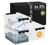 SmartStore - 3x Boîte de Rangement Plastique avec Couvercle Classic 31L (50x39x26cm) | Empilable et de Qualité Alimentaire | Boîte Plastique avec Couvercle & Coins Renforcés | Garantie 10 Ans