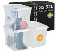 SmartStore - 3x Boîte de Rangement Plastique avec Couvercle Classic 52L (50x39x41cm) | Empilable et de Qualité Alimentaire | Boîte Plastique avec Couvercle & Coins Renforcés | Garantie 10 Ans