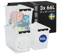 SmartStore - 3x Boîte de Rangement Plastique avec Couvercle Classic 66L (59x39x43cm) | Empilable et de Qualité Alimentaire | Boîte Plastique avec Couvercle & Coins Renforcés | Garantie 10 Ans