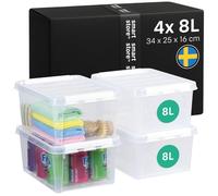 SmartStore - 4x Boîte de Rangement Plastique avec Couvercle Classic 8L (34x25x16cm) | Empilable et de Qualité Alimentaire | Boîte Plastique avec Couvercle & Coins Renforcés | Garantie 10 Ans