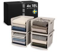 SmartStore 4x Panier de Rangement Empilable 18L Lin avec Poignées | 35x37,5x23 cm Empilable | Tour de Rangement Vertical | Organisateur Penderie Placard | Plastique Recy arantie 10 Ans