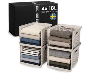 SmartStore 4x Panier de Rangement Empilable 18L Lin avec Poignées | 35x37,5x23 cm Empilable | Tour de Rangement Vertical | Organisateur Penderie Placard | Plastique Recy arantie 10 Ans