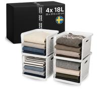 SmartStore 4x Panier de Rangement Empilable 18L Off White avec Poignées | 35x37,5x23 cm Empilable | Tour de Rangement Vertical | Organisateur Penderie Placard | Plastique Recy arantie 10 Ans