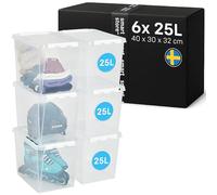 SmartStore - 6x Boîte de Rangement Plastique avec Couvercle Classic 25L (40x30x32cm) | Empilable et de Qualité Alimentaire | Boîte Plastique avec Couvercle & Coins Renforcés | Garantie 10 Ans