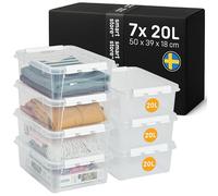 SmartStore - 7x Boîte de Rangement Plastique avec Couvercle Classic 20L (50x39x18cm) | Empilable et de Qualité Alimentaire | Boîte Plastique avec Couvercle & Coins Renforcés | Garantie 10 Ans