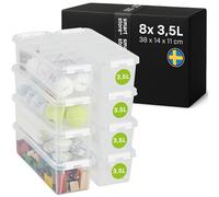 SmartStore - 8x Boîte de Rangement Plastique avec Couvercle Classic 3,5L (38x14x11cm) | Empilable et de Qualité Alimentaire | Boîte Plastique avec Couvercle & Coins Renforcés | Garantie 10 Ans