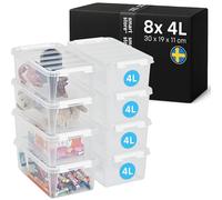 SmartStore - 8x Boîte de Rangement Plastique avec Couvercle Classic 4L (30x19x11cm) | Empilable et de Qualité Alimentaire | Boîte Plastique avec Couvercle & Coins Renforcés | Garantie 10 Ans