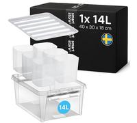 Boîte de rangement 14 litres avec 6 casiers séparés - Clips Blancs