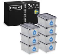 SmartStore Boites de Rangement en Plastique Garage avec Couvercles - Lot de 7 - Transparentes - IP64 - Étanches, Emboîtables et Empilables - Aptes au Contact Alimentaire - L 40 x I 30 x H 20 cm - 13L
