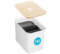 SmartStore - Collect - Poubelle Tri Selectif - Lot de 4 Bacs - 76 L et 13 L - Recyclage - Plastique - Siege en Bois - Déchets et Recyclage