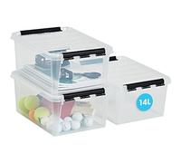SmartStore Lot de 3 boîtes de rangement avec couvercle, 14 l, renforcées, transparentes, adaptées à un usage alimentaire, avec fermeture à clip, empilables, en plastique sans BPA, 40 x 30 x 18 cm (L x