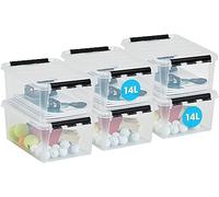 SmartStore - Lot de 6 boîtes de rangement en plastique transparent de 14 L avec couvercle, renforcées, qualité alimentaire, verrouillables, empilables et emboîtables, sans BPA, 40 x 30 x 18 cm