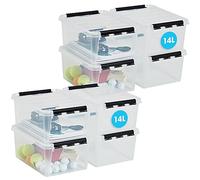 SmartStore - Lot de 8 boîtes de rangement en plastique transparent de 14 L avec couvercle, renforcées, qualité alimentaire, verrouillables, empilables et emboîtables, sans BPA, 40 x 30 x 18 cm