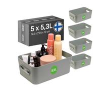 SmartStore Panier de Rangement 5× 5.3 L | Petite boite de rangement pour étagères, salle de bain, bureau | Rangement Multiusage en plastique recy vec Garantie de 10 ans | Vert L29.5 ×W19.5 ×H12 cm
