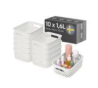 SmartStore Panier de Rangement avec Poignées en Blanc cassé 10 x 1,6L (20,5x14,5x7,5cm) | Panier de Rangement en Plastique Recy ssence S Boîte de Rangement | Boîtes Avec 10 Ans de Garantie