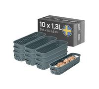 SmartStore Panier de Rangement avec Poignées en Gris 10 x 1,3L (29,5x10x6,5cm) | Panier de Rangement en Plastique Recy ssence Slim Boîte de Rangement | Boîtes Avec 10 Ans de Garantie