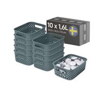 SmartStore Panier de Rangement avec Poignées en Gris 10 x 1,6L (20,5x14,5x7,5cm) | Panier de Rangement en Plastique Recy ssence S Boîte de Rangement | Boîtes Avec 10 Ans de Garantie