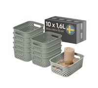 SmartStore Panier de Rangement avec Poignées en Vert 10 x 1,6L (20,5x14,5x7,5cm) | Panier de Rangement en Plastique Recy ssence S Boîte de Rangement | Boîtes Avec 10 Ans de Garantie