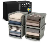 SmartStore Panier de rangement empilable avec poignées en vert x 4 (35x37,5x23 cm) | Rangement vertical modulaire en plastique recy oîte de rangement Essence Stack | avec garantie de 10 ans