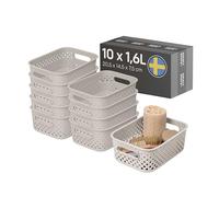 SmartStore Paniers de Rangement 10x 1,6L lin | 20,5x14,5x7,5cm | Boite et bac plastique avec poignées, panier organisateur pour salle de bain, tiroir, placard, cuisine et bureau