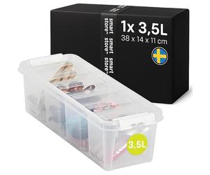 SmartStore Petite Boîte de Rangement | petite boîte 3,5L | 38x14x11cm | Boîte empilable avec couvercle pour Lego & jouets enfant | petite boîte plastique alimentaire, transparente | bac & caisse
