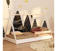 smartwood Lit Cabane Enfants 80x160 cm avec Sommier, en Bois, Blanc, TIPI F