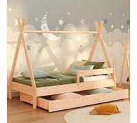 smartwood Lit Cabane Enfants 80x160 cm avec Tiroir, en Bois, TIPI D