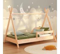smartwood Lit Cabane Enfants 90x190 cm avec Sommier, en Bois, TIPI | Lit Montessori, barrière de sécurité, charge jusqu'à 230 kg, bois certifié FSC, bords arrondis, montage facile