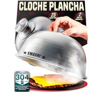 SMASHI® Lot de 2 Cloches INOX pour Smash Burger - Couvercle en Acier Inoxydable 304 Ø 16 cm - Capot Plancha Retenant la Chaleur - avec Livret de 25 Recettes de Smash Burgers