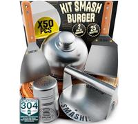 SMASHI® Smash Burger Kit avec Ustensiles Professionnels en Acier Inoxydable 304 certifié Contact Alimentaire UE | Presse Smash Burger Anti-adhésive avec Spatules à Manche en Bois (AVANCÉ)