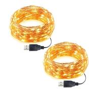 Smavolt Lot de 2 Guirlande Lumineuse avec USB, 2x 5m 50 LED Petite Fairy Lights en Fil de Cuivre, IP65 Étanche Guirlande LED pour Décoration Vase Chambre Noël Maison Halloween Blanc Chaud