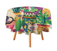 SMAZDFXX Nappe Ronde rétro à Motif Chat Abstrait, Aquarelle colorée, Style Mexicain Milieu du siècle, en Polyester, 178 cm (70 Pouces).