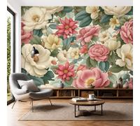 SMBHIAON 3D Papier Peint Pivoine Feuilles Vert Olive - Plantes Prairies Fleurs Papier Peint Panoramique Papiers Mural pour Salon Chambre Chambre D'Enfant Décoration Murale - 300×210 cm