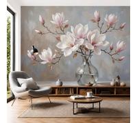SMBHIAON Papier Peint Magnolia Bouteille En Verre 3D 400×280 cm Photo Mural Peinture À L'Huile Réaliste bureau enfants wallpaper, Rose Clair