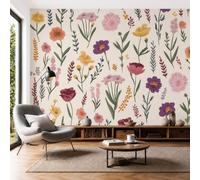 SMBHIAON Papier Peint Panoramique Plantes À Fleurs 300×210 cm - Coquelicot Branches Feuilles, Décoration Murale Salon Chambre - Facile d’entretien, Poudre Pâte Haricots Rouges