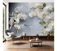 SMBHIAON Papier Peint Panoramique Plantes Et Fleurs De Luxe 400×280 Cm - Phalaenopsis Blanche En Spirale, Décoration Murale Salon Chambre - Facile D’Entretien, Gris