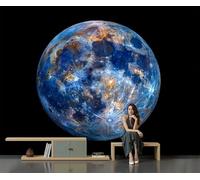 SMBHIAON Papier Peint Planètes L'Univers RéalistePanoramique 3D Disque Lunaire Papier Peint Bleu Murale Salon Chambre à Coucher Maison Décoration Intérieure (450×315 CM)