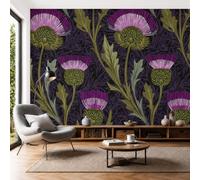 SMBHIAON Papier Peint Soie Fleurs Sauvages Anglaises,Papier Peint Panoramique Chardon Écossais Pourpre, Vert Olive pour Salon Chambre Bureau Couloir, Décoration Murale, 450×315 cm