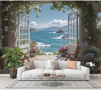 SMBHIAON Papier Peint Soie Paysage Marin Naturel,Papier Peint Panoramique Arche Vagues, Bleu Ciel Pour Salon Chambre Bureau Couloir, Décoration Murale, 400×280 Cm