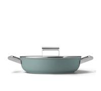 Smeg, DPF2812EGM Poêle anti-adhésive avec revêtement en céramique sans PFAS et poignées en acier inoxydable Passe au four jusqu'à 250 °C Vert émeraude mat Diamètre 28 cm