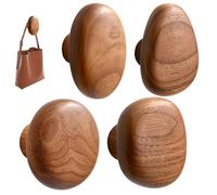 SMELEYOU Crochets muraux en bois, lot de 4 crochets en bois naturel pour suspendre des cintres muraux décoratifs en forme de galets pour l'entrée et la salle bain