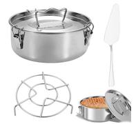 SMELEYOU Moule à flan avec couvercle en acier inoxydable, avec grille à vapeur et spatule gâteau, moules gâteau ronds pour faire du pudding au cheesecake