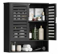 SMIBUY Armoire de Salle de Bain Murale, Organisateur de Rangement en Bambou au-Dessus de la Cuvette, Armoire à Pharmacie Gain de Place avec 2 Portes et étagères réglables (Noir)