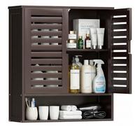 SMIBUY Armoire de Salle de Bain Murale, Organisateur de Rangement en Bambou au-Dessus de la Cuvette, Armoire à Pharmacie Gain de Place avec 2 Portes et étagères réglables (Brun foncé)